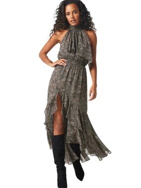 Misa Aneva Halter Dress Paisley Shimmer